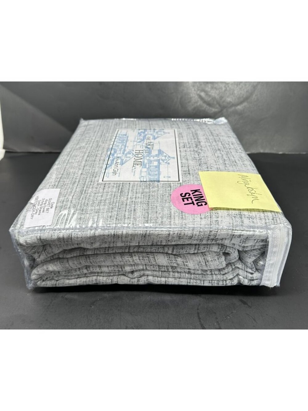 ANN GISH THE ART OF HOME CODE GREY King Duvet Set w/2 King Shams NEW $525 - Picture 6 of 9
